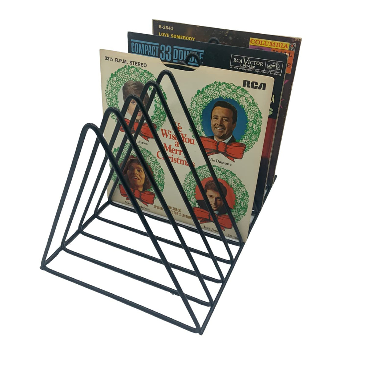 Vinyl Record Storage Holder Stand - Premium Triangle Metal Wire Magazine Rack and Book Holder holds
