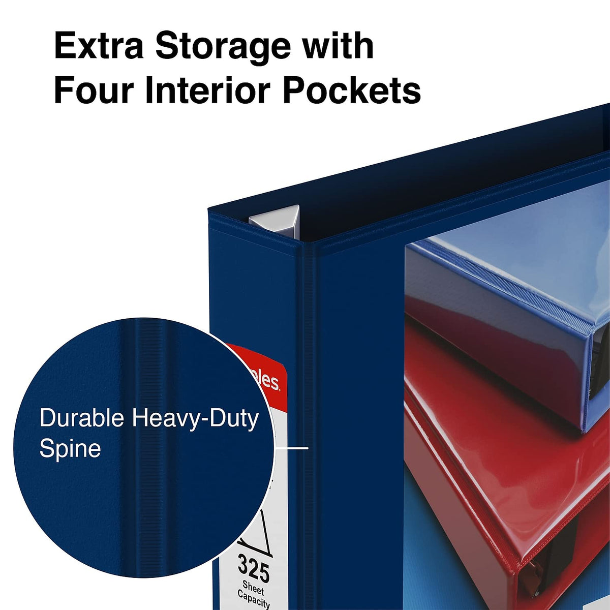 Staples Heavy-Duty 1.5-Inch 3-Ring View Binder with D-Rings, 4 Interior Pockets for Everyday