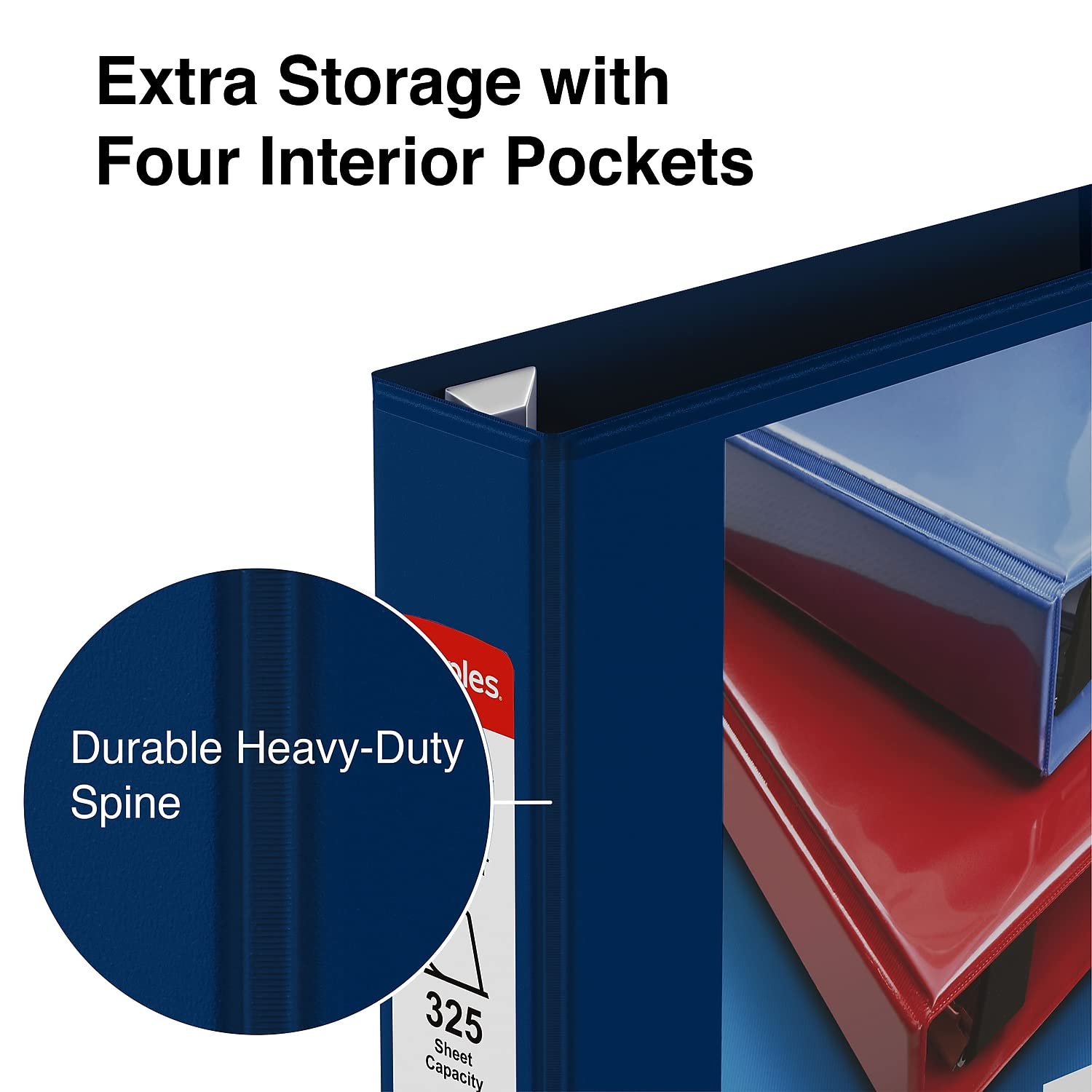 Staples Heavy-Duty 1.5-Inch 3-Ring View Binder with D-Rings, 4 Interior Pockets for Everyday