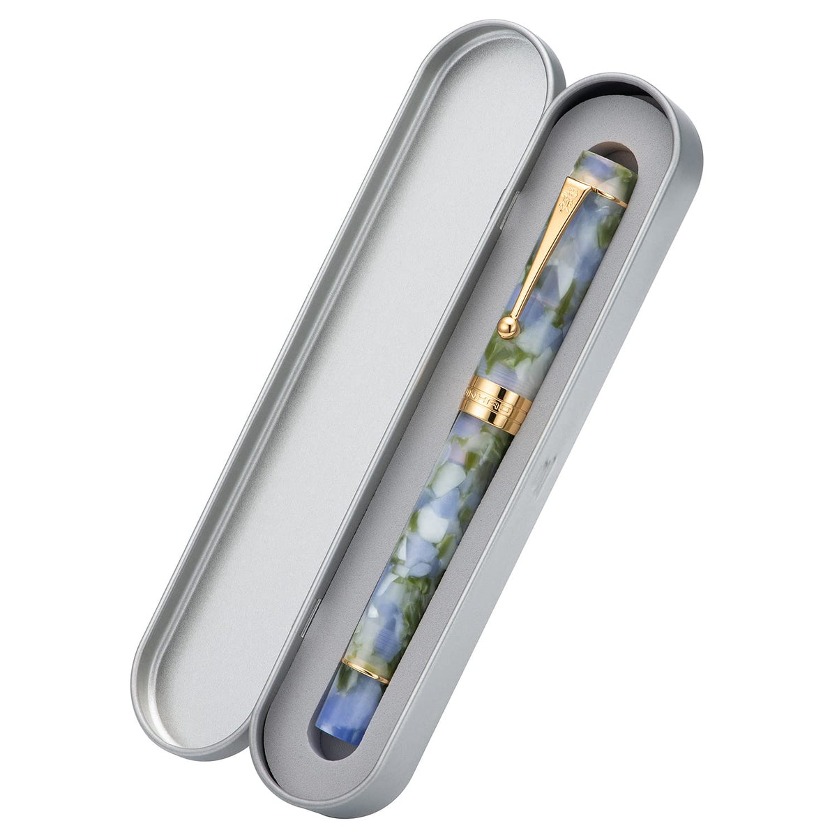 Jinhao Classic Fountain Pen Blue Green Celluloid, Medium Nib with Conveter and Pen Case Set