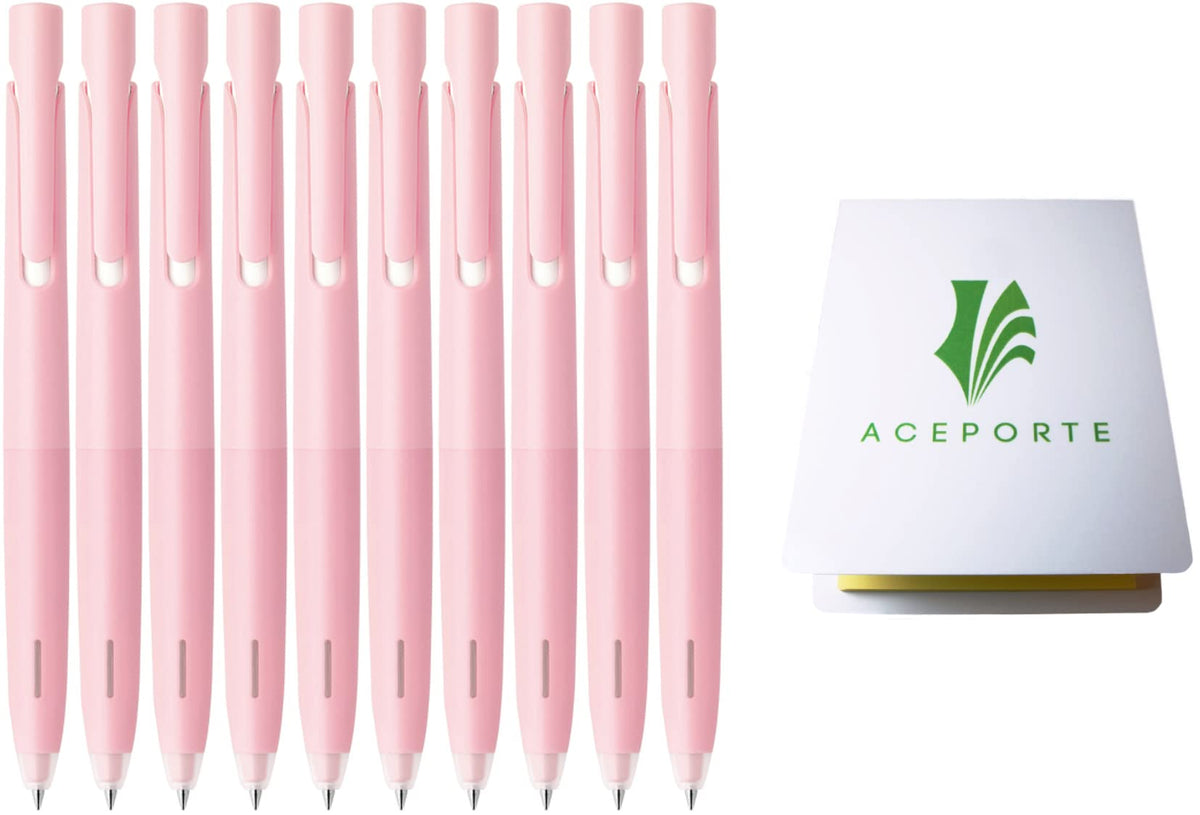 ACEPORTE Zebra Blen Retractable Ballpoint Pen, Fine Point 0.5mm, 10 Pack (Black Ink/Light Pink