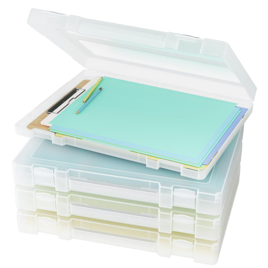 Denkee Large Paper Storage Box, 4 Pack Plastic Scrapbook Paper Storage Organizer with Handle for