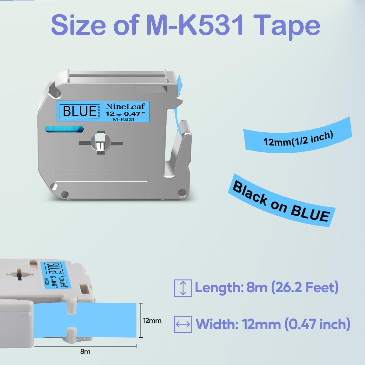 NineLeaf 4 Pack Compatible for Brother P-Touch M Tape M-K531 M-K531S MK531 M531 12mm 0.47'' Black