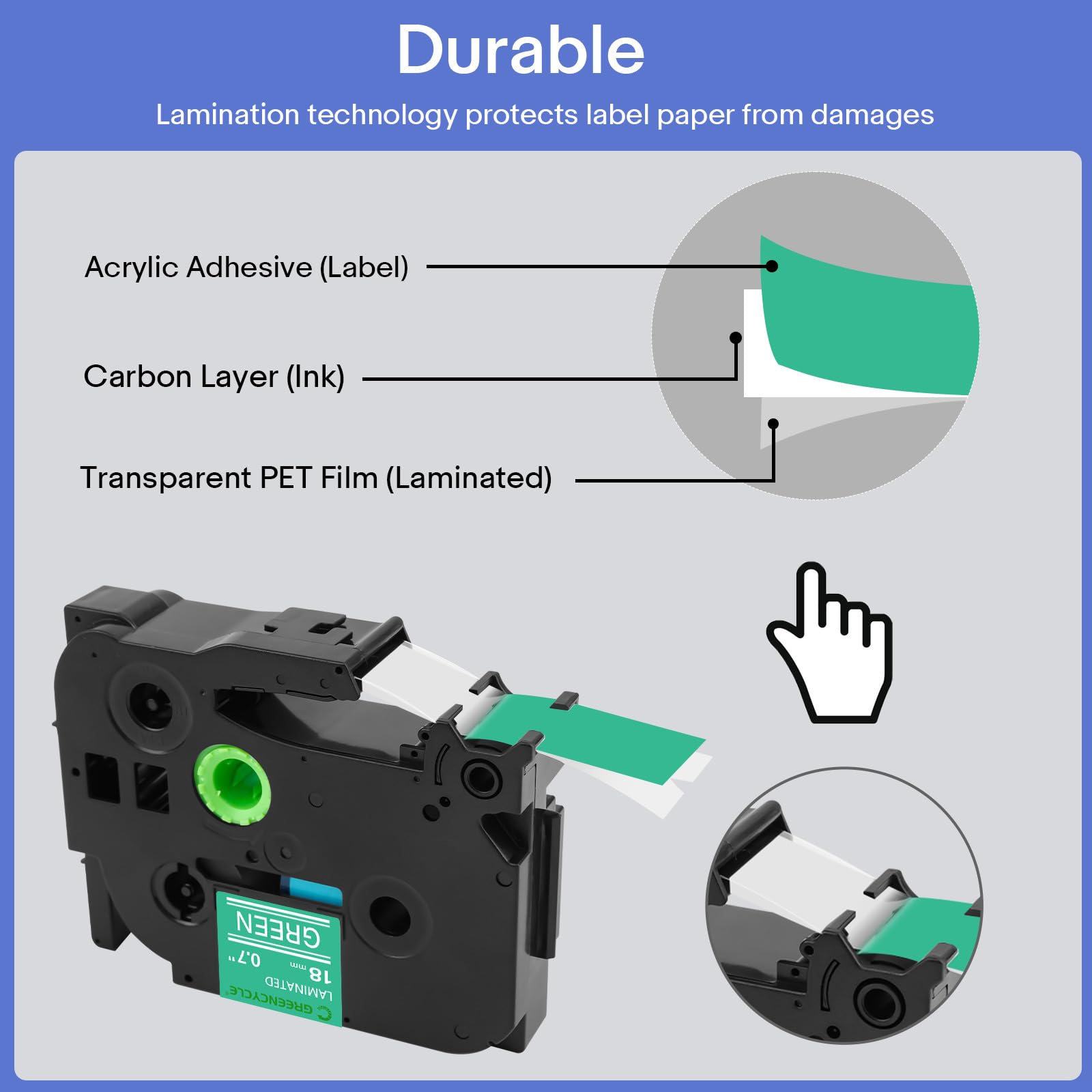 GREENCYCLE Compatible for Brother P-Touch Label Tape TZe-745 18mm 0.7" Laminated Green TZe745