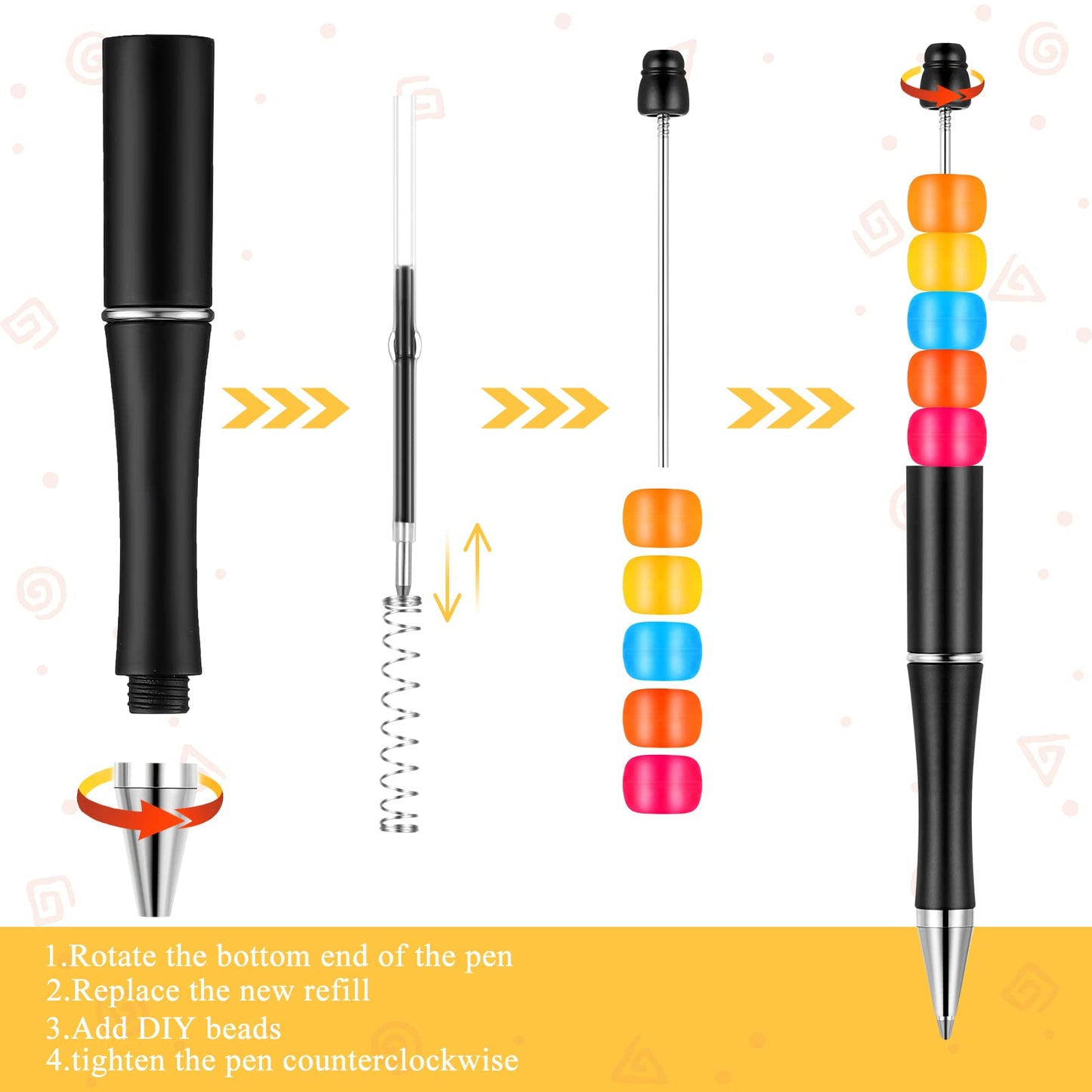Crtiin 100 Pcs Beadable Pen School DIY Kit,Black