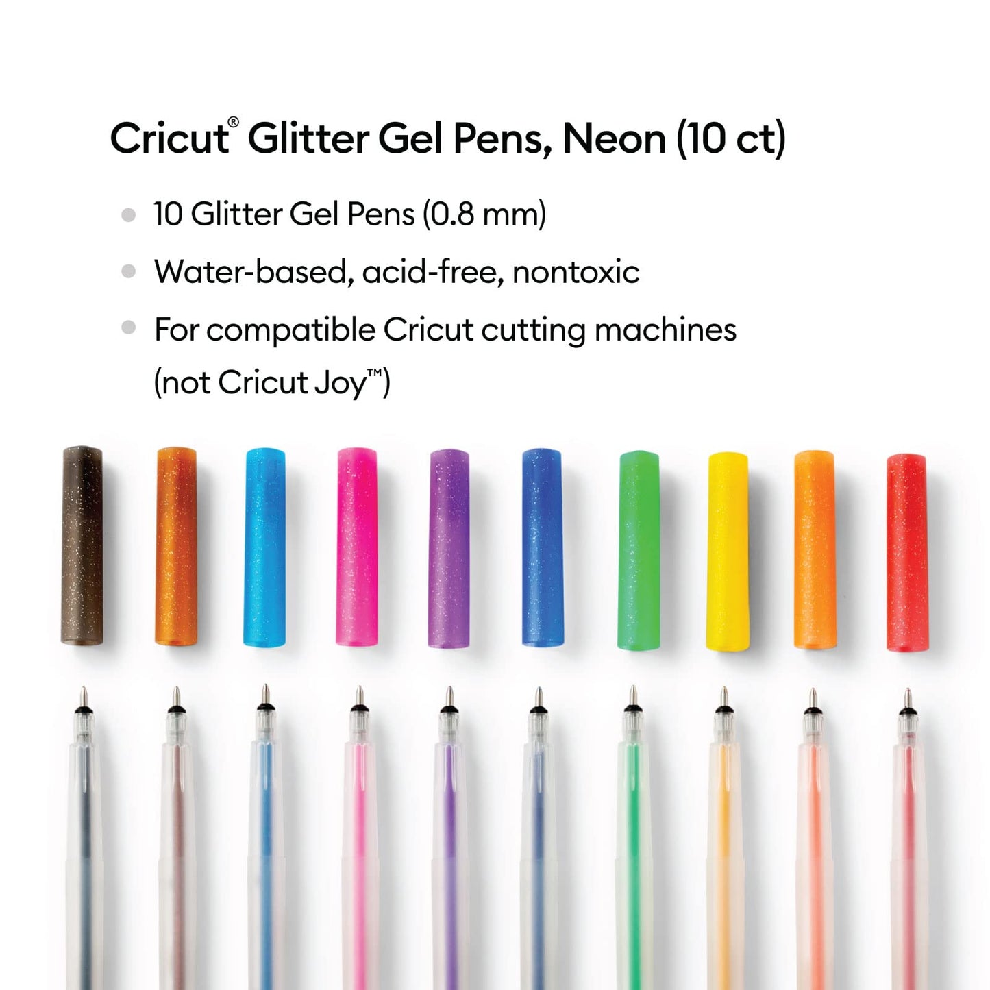 Cricut Glitter Gel Pens (Set of 10), Add Glitter to Cards, Paper, Decor, and More, for Use Maker