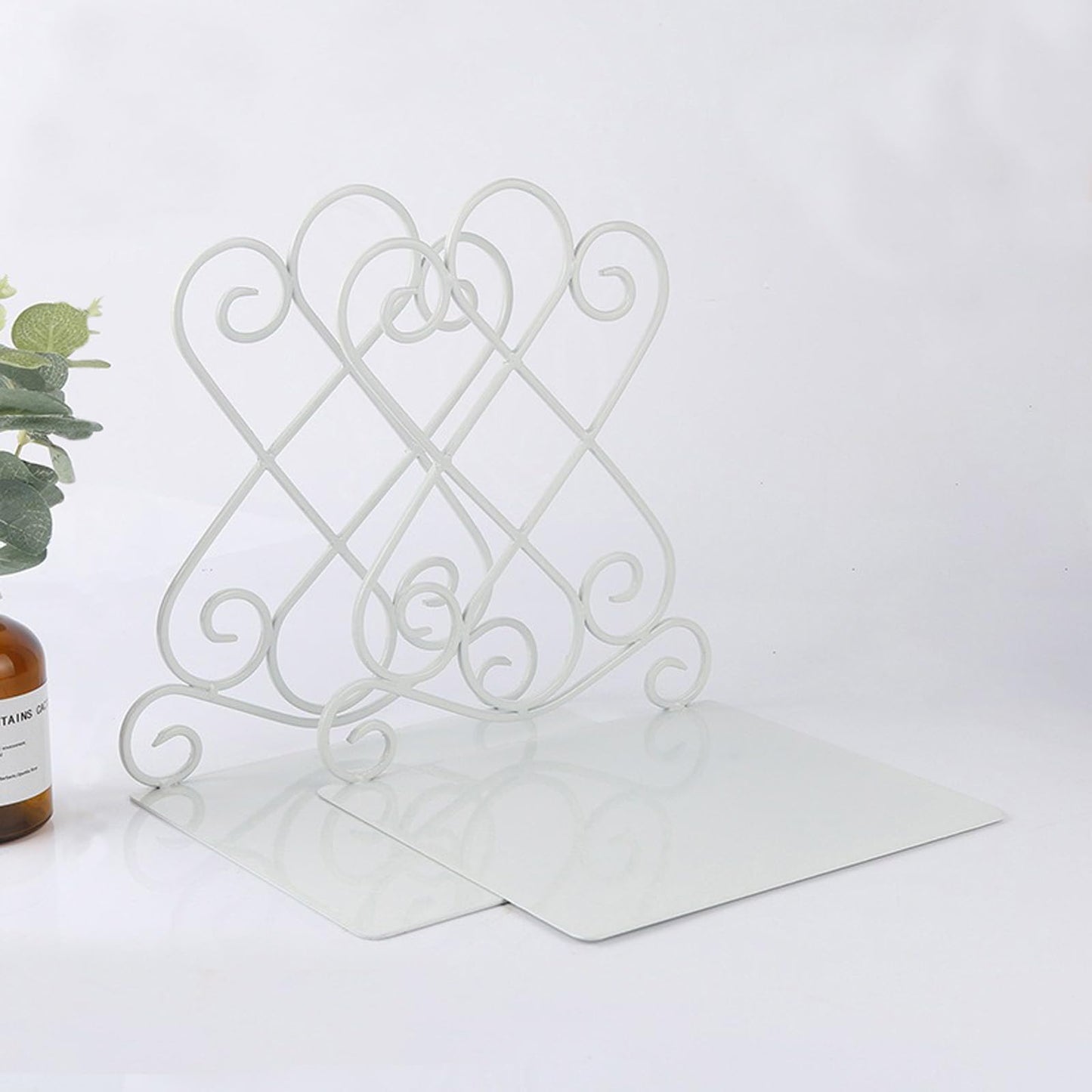 White Metal Bookends, Heavy Duty Book Stoppers for Shelves, Vintage Decorative Book Holders for
