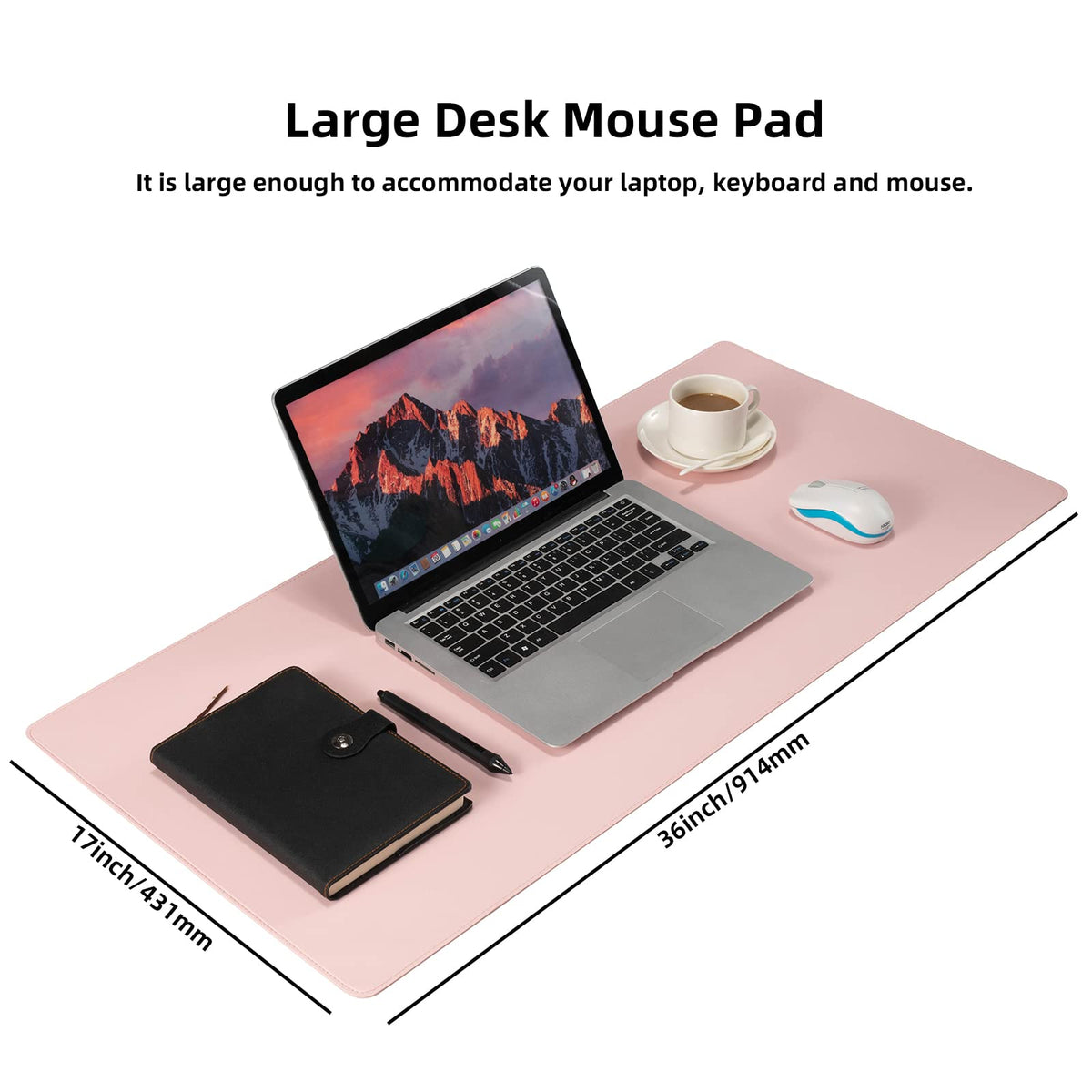 Wolaile PU Leather Desk Pad Blotter,Light Pink Waterproof Office Desktop Mat for Women,36x17in