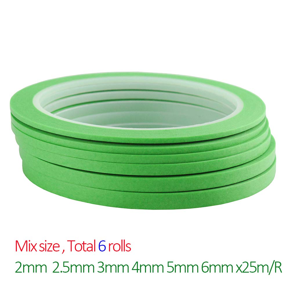 JINBING 6Rolls Washi Masking Tape for DIY Nail Arts Drawing Pattern Making 2mm 2.5mm 3mm 4mm 5mm