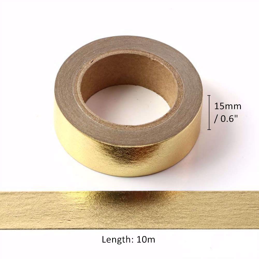 MEI YI TIAN 6 Rolls Solid Gold Foil Washi Tape Set 15mmx10m Gilding Paper Adhesive Masking Tapes