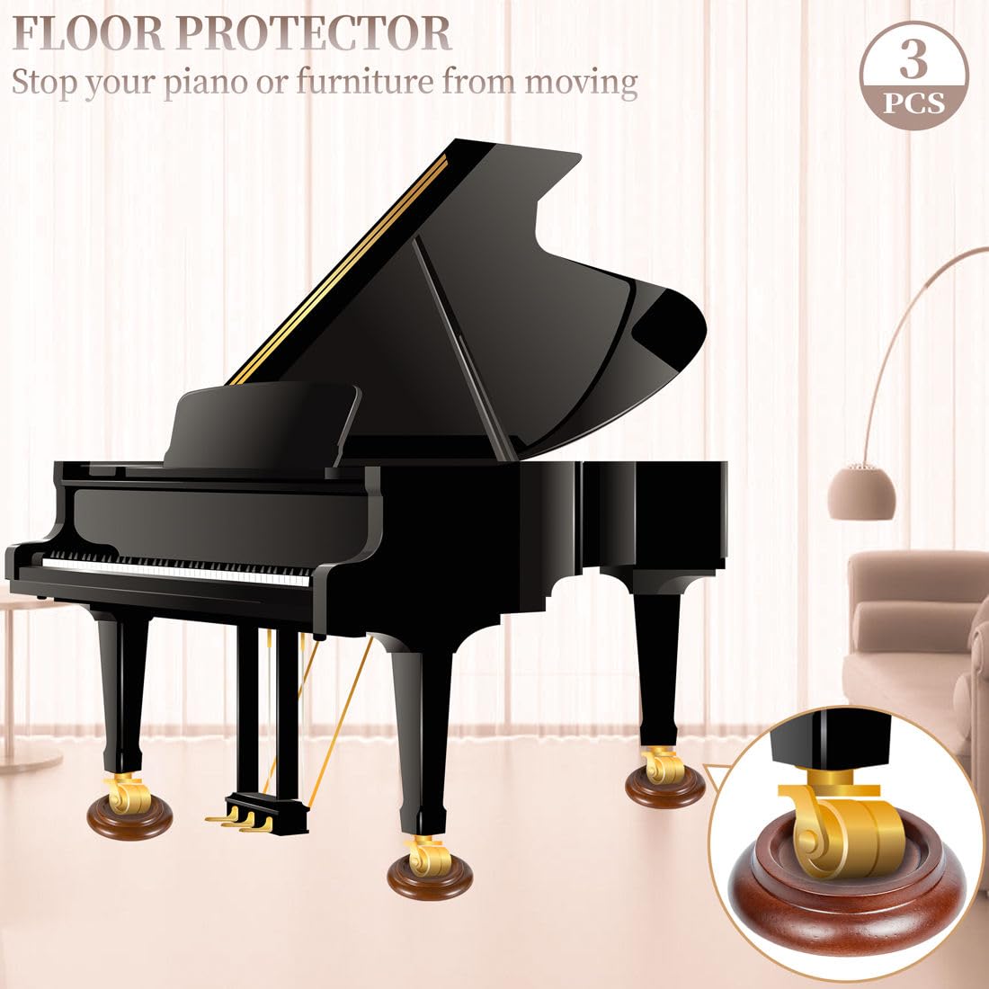 Piano Caster Cups Grand Piano Caster Cups Wood Coasters Cups Piano Caster Pads for Grand Piano