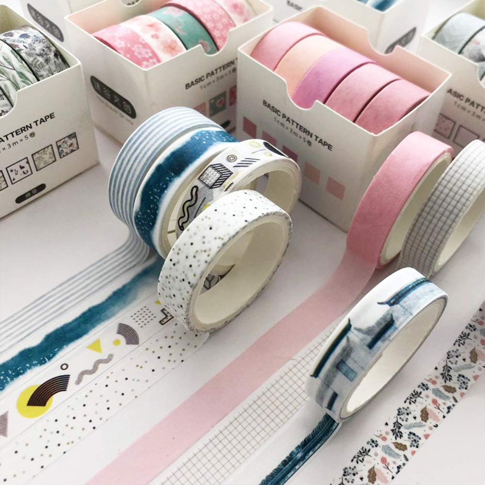 YUBBAEX 5 Rolls Washi Tape Set Creative Basic Skinny Masking Decorative Tapes for Arts, DIY Crafts