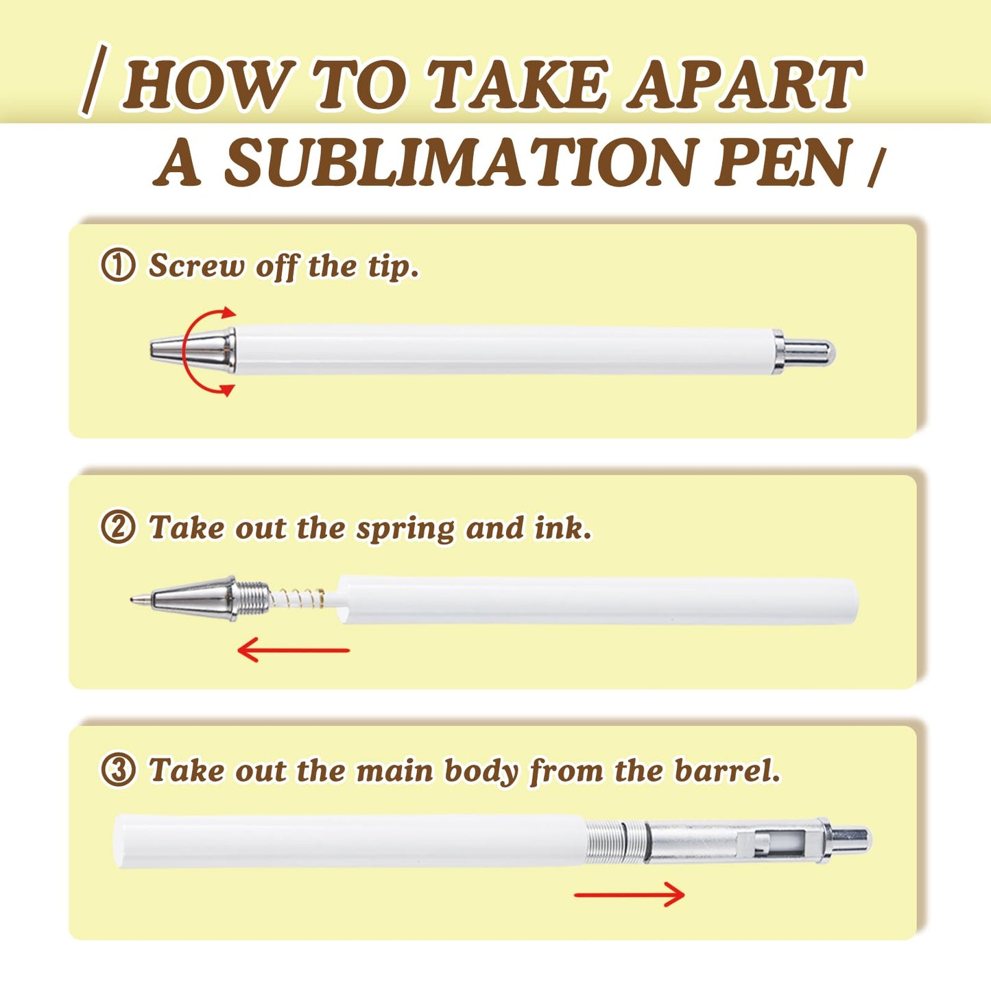 30 Pcs Sublimation Pens Blank With Shrink Wrap, No Clip Ballpoint Pen Bulk