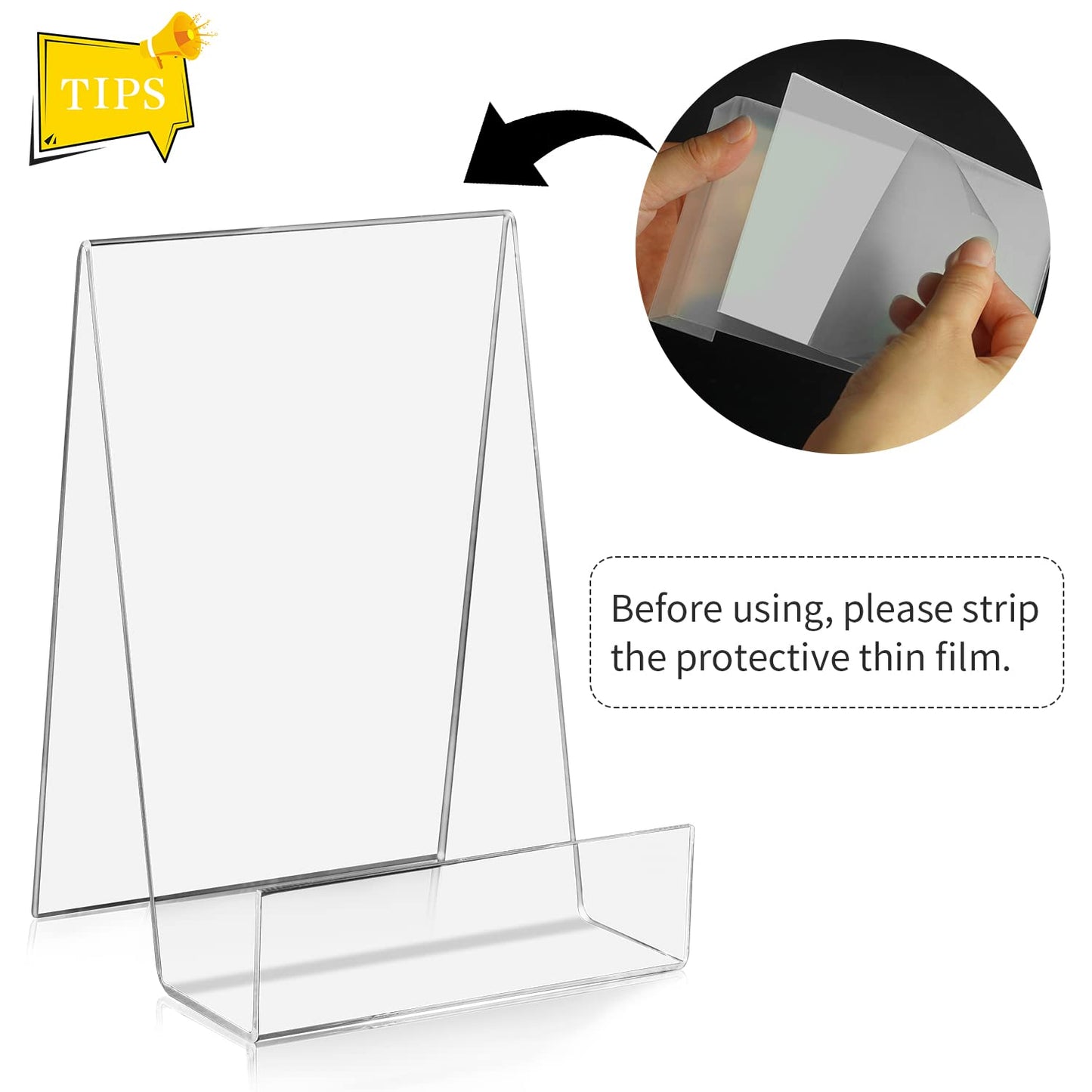 ZOEY Acrylic Book Stand with Ledge Clear Display Easels Plate - 10 Pack Book Holder Easel Stand for