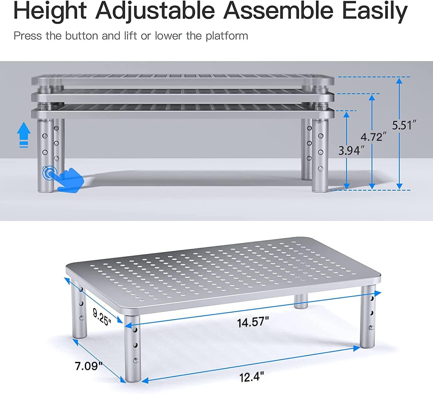 HUANUO Monitor Riser - 3 Height Adjustable Stand for Laptop, Computer, iMac, PC, Printer, Desktop