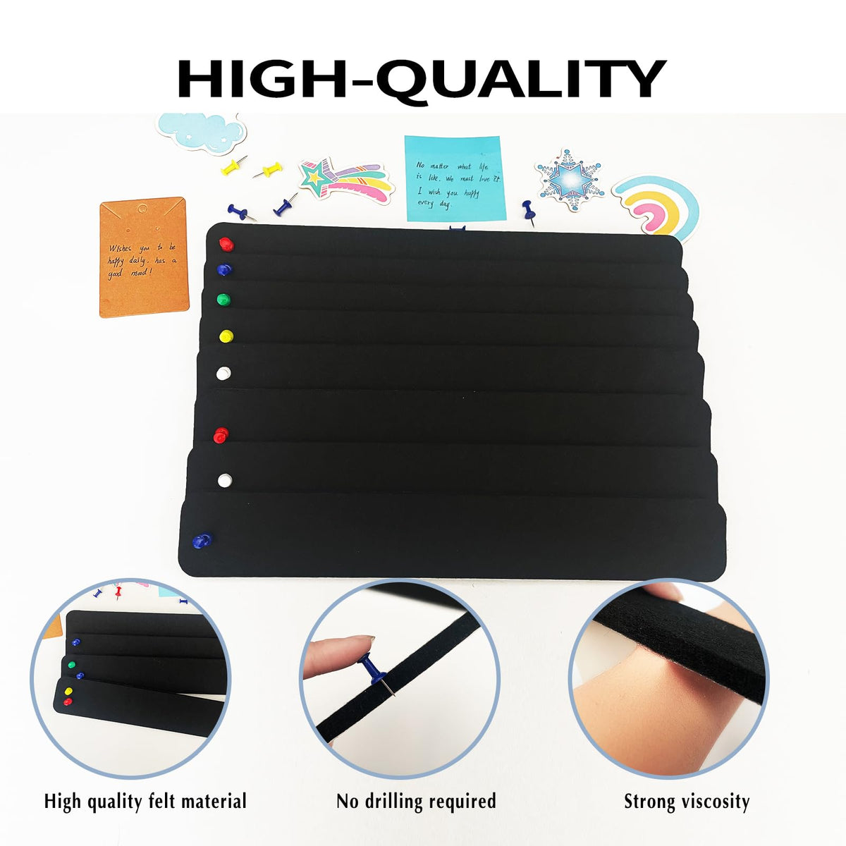 8 Pcs Black Felt Pin Board Bar Strips Bulletin Board ，Self-Adhesive Bulletin Board Bar Strips，Cork