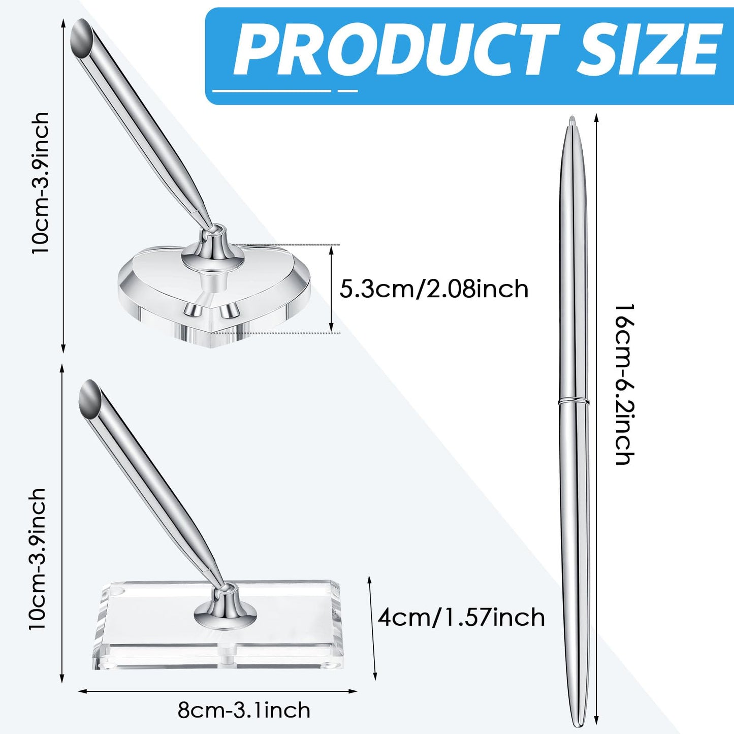 Chinco 2 Sets Silver Guest Pen and Stand, Including 2 Guest Silver Metal Writing Pens with Black