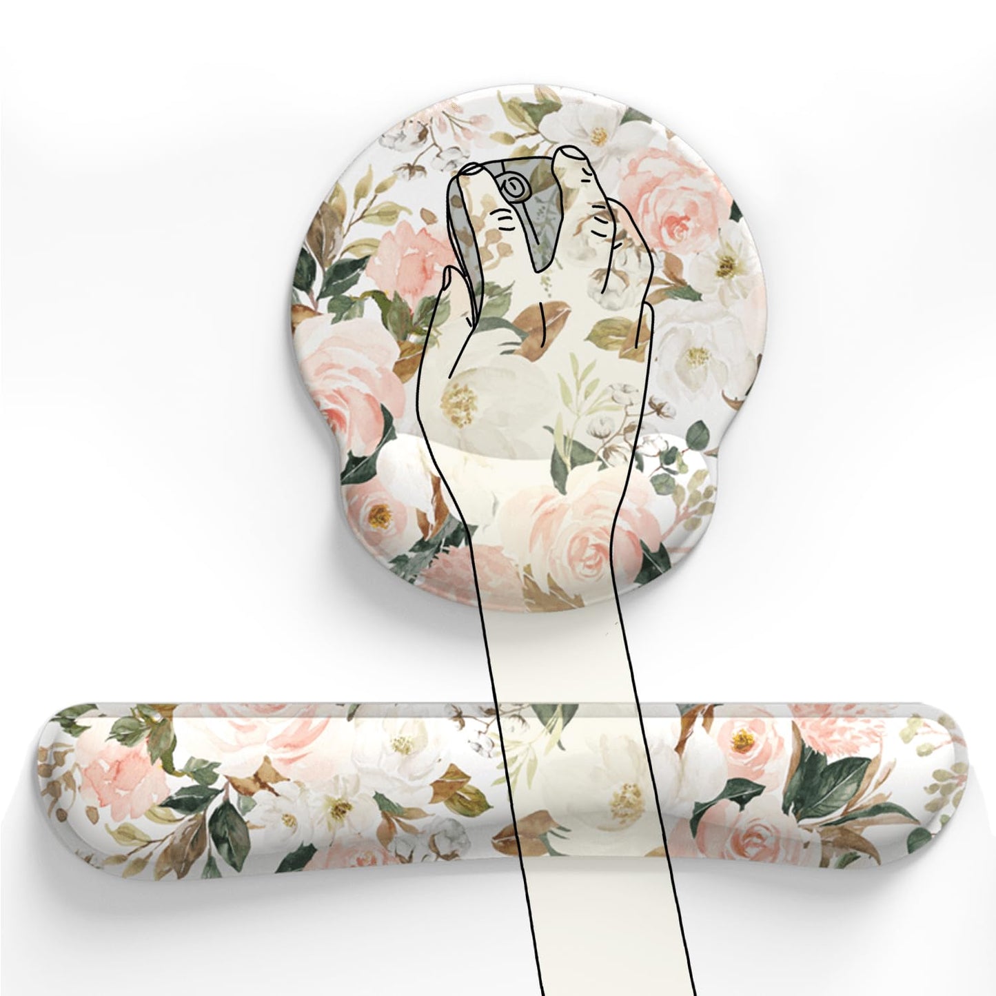 Pink Flower Desktop Mat Aesthetic Wrist Support Keyboard Mouse Wrist Rest Set, Computer Office