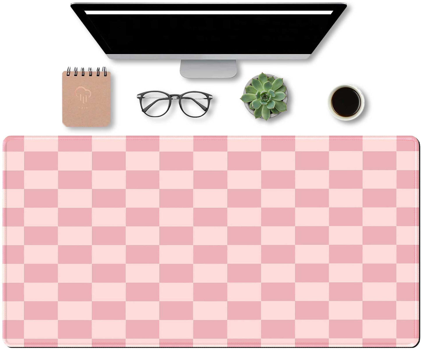 Large Pink Mouse Pads for Desk, XXL Checkered Pattern Mouse Pad, Square Premium Texture Computer