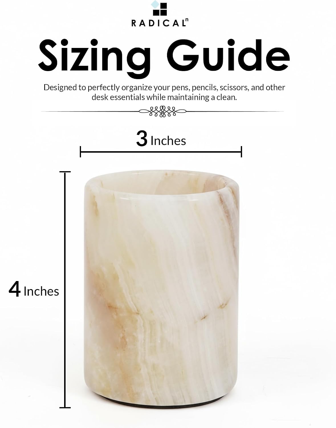 Radicaln Marble Pen Holder For Desk 4" Inches White Onyx Handmade Marker & Pen Holder for Desk