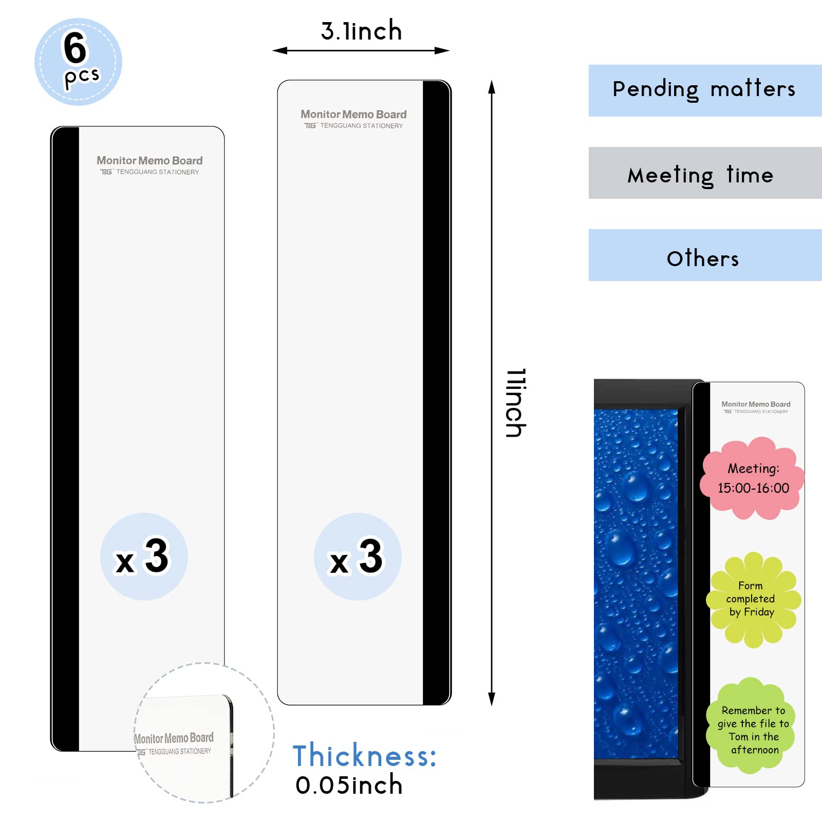 Zonon 6 Pieces Monitor Memo Board for Computer Transparent Acrylic