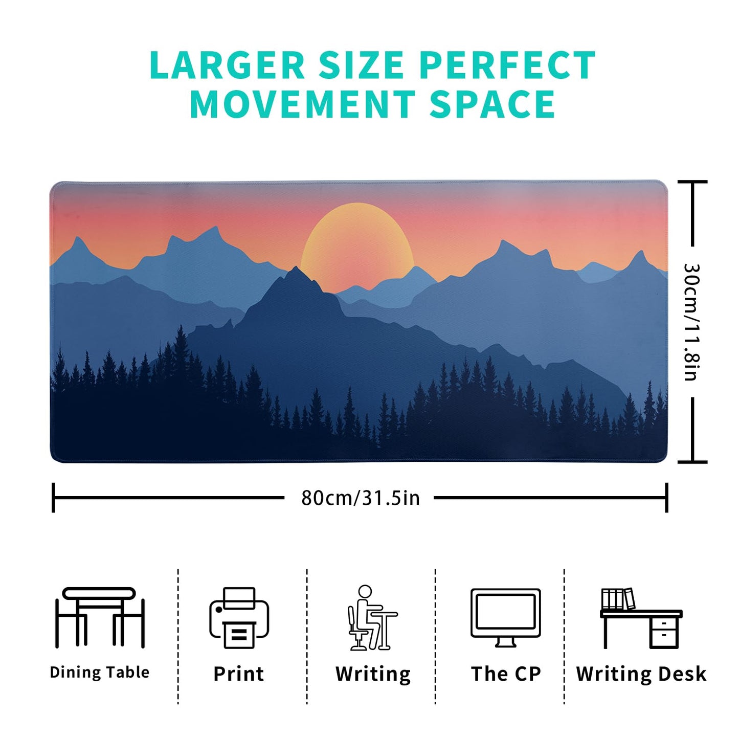 Japanese Mountain Landscape Gaming Mouse Pad Extended Large Mousepad with Nonslip Rubber Base