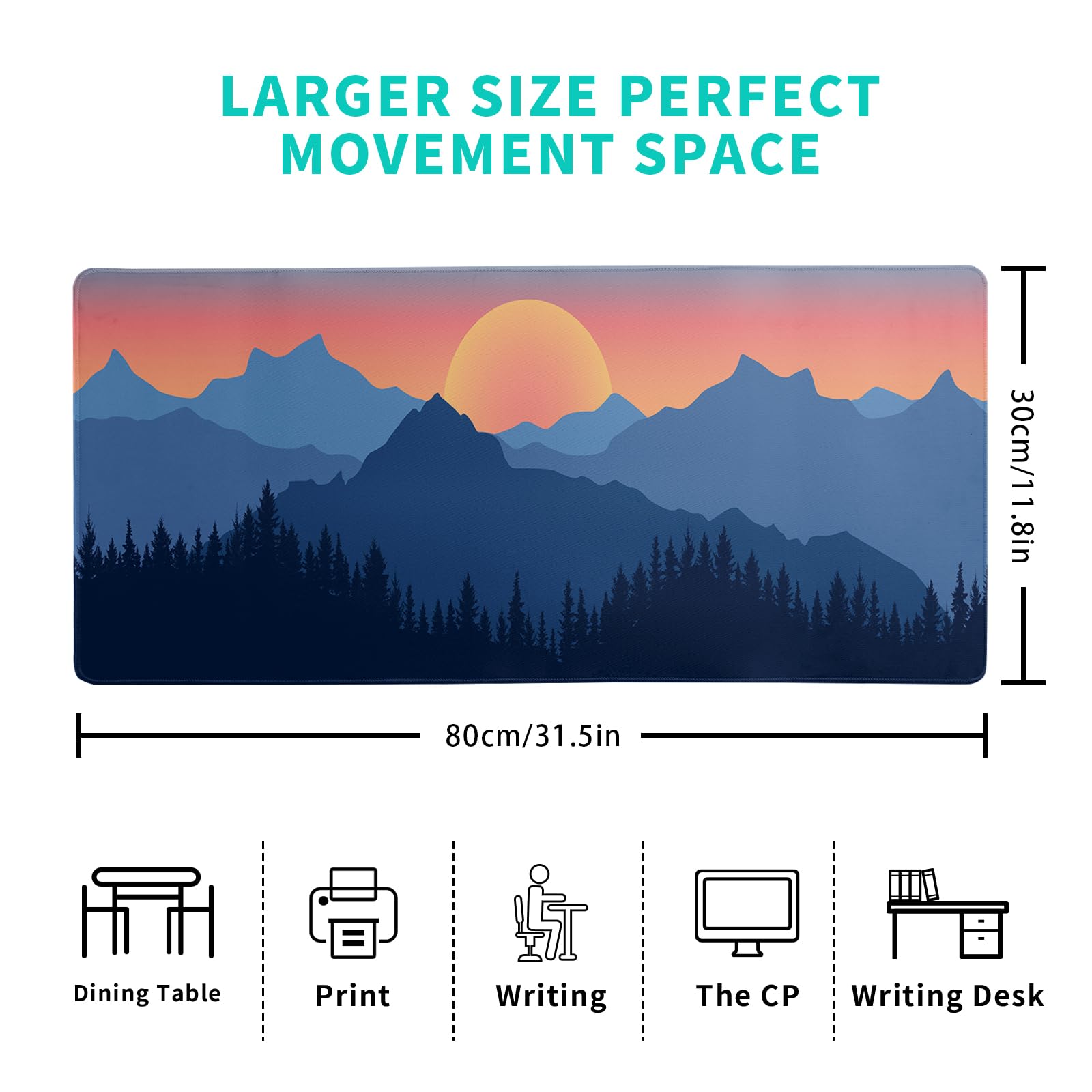 Japanese Mountain Landscape Gaming Mouse Pad Extended Large Mousepad with Nonslip Rubber Base