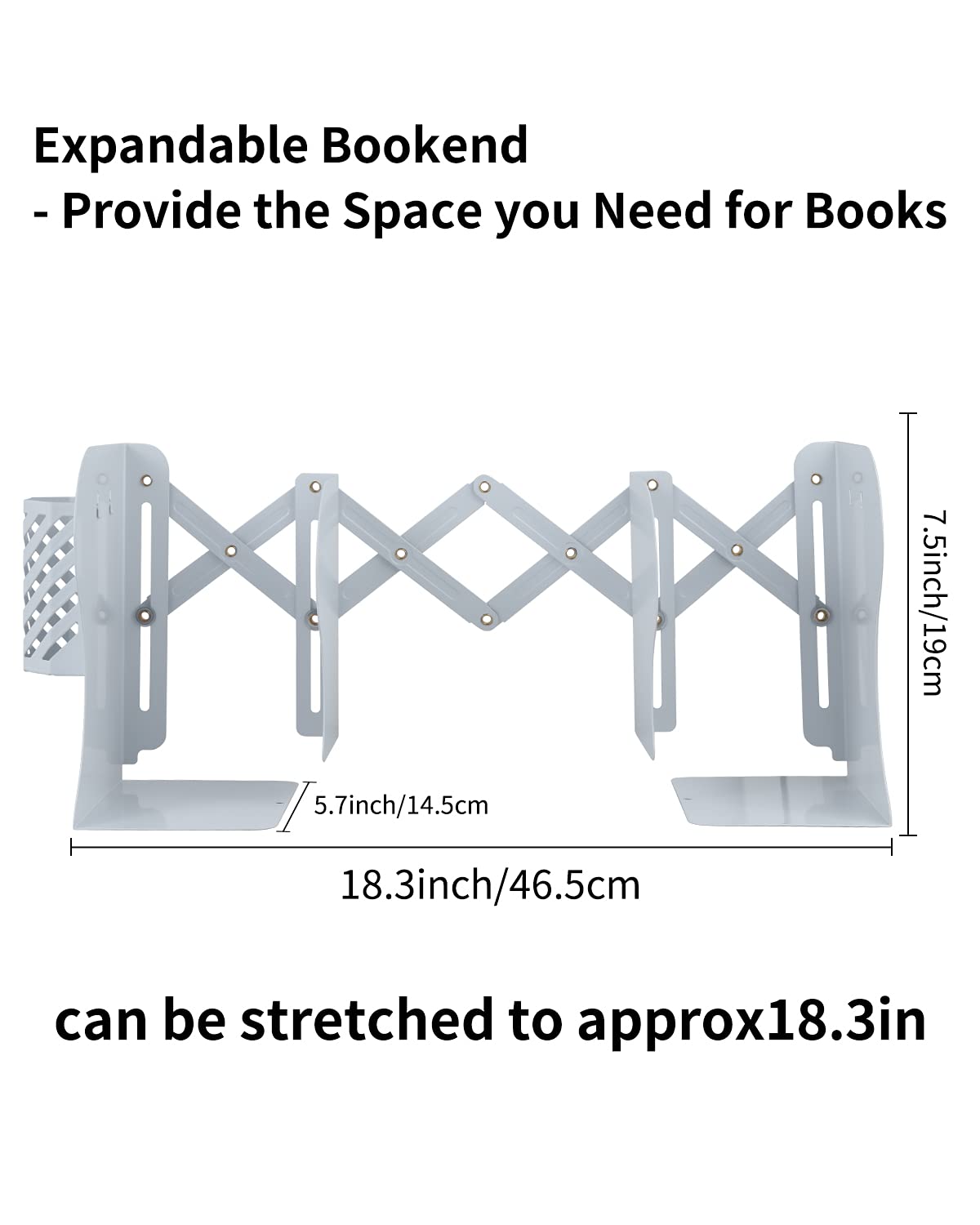 MSDADA Adjustable Bookends, Metal Book Ends for Heavy Books, Expandable Book Organizer with Pen
