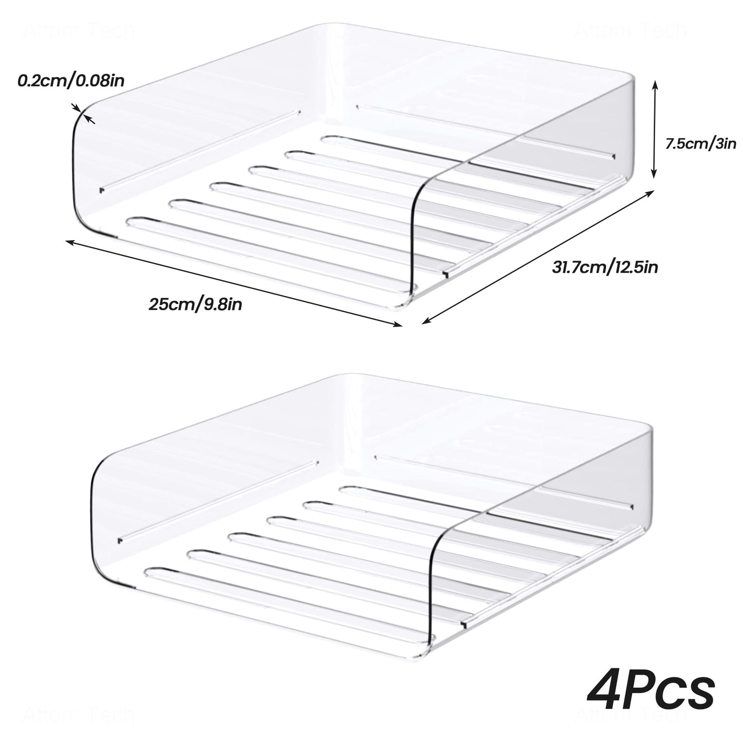 Tomorotec 4 Pack Clear Stackable Letter Tray, A4 Desk File Organizer Set