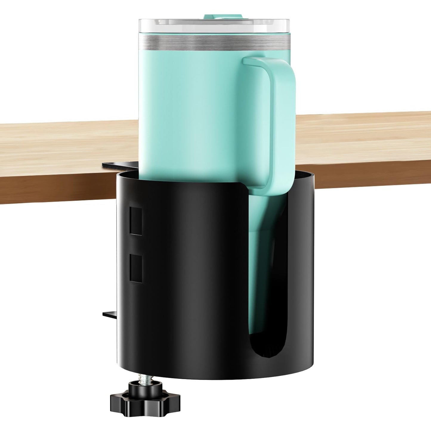 Deeper Anti-Spill Large Desk Cup Holder Clamp,Metal Table Cup Holder(Black)