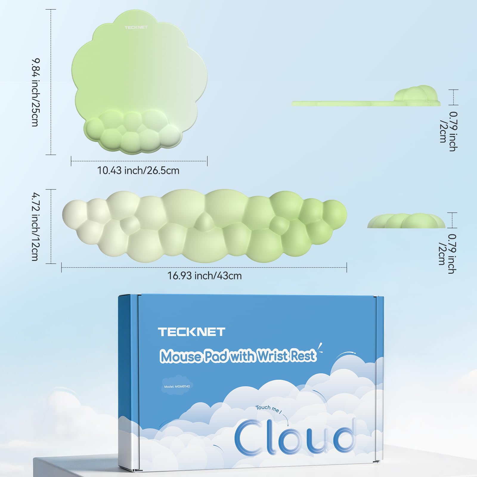 TECKNET Cloud Wrist Rest & Ergonomic Mouse Pad, Cloud Keyboard Wrist Rest with Non-Slip Base, PU
