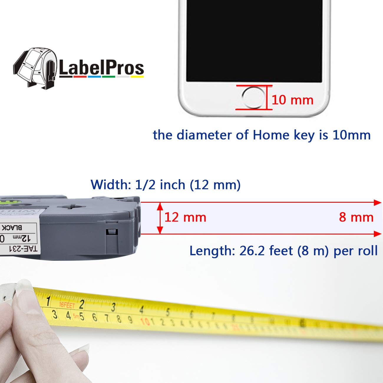 Compatible Label Tape for Brother P Touch TZe 12mm 0.47 Inch, 8-Pack