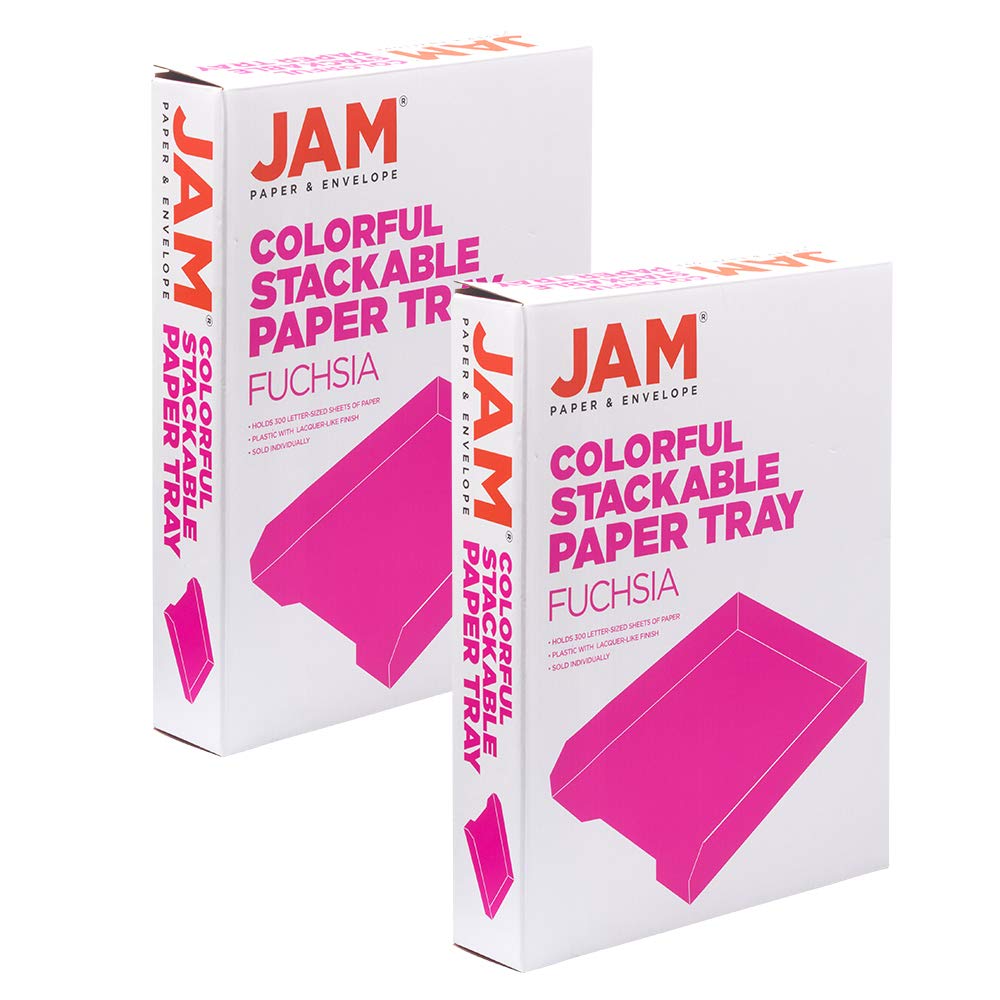 JAM PAPER Stackable Paper Trays - Pink - Desktop Document, Letter, & File Organizer Tray - 2/Pack