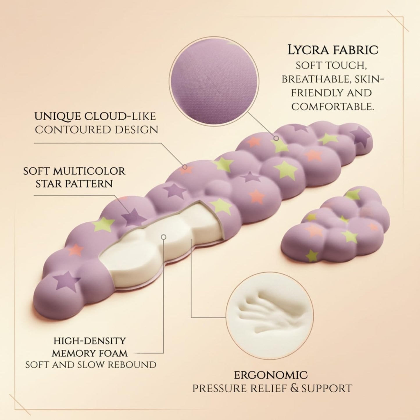LJYZMD Cloud Wrist Rest Set for Keyboard & Mouse,Light Purple Colorful Star