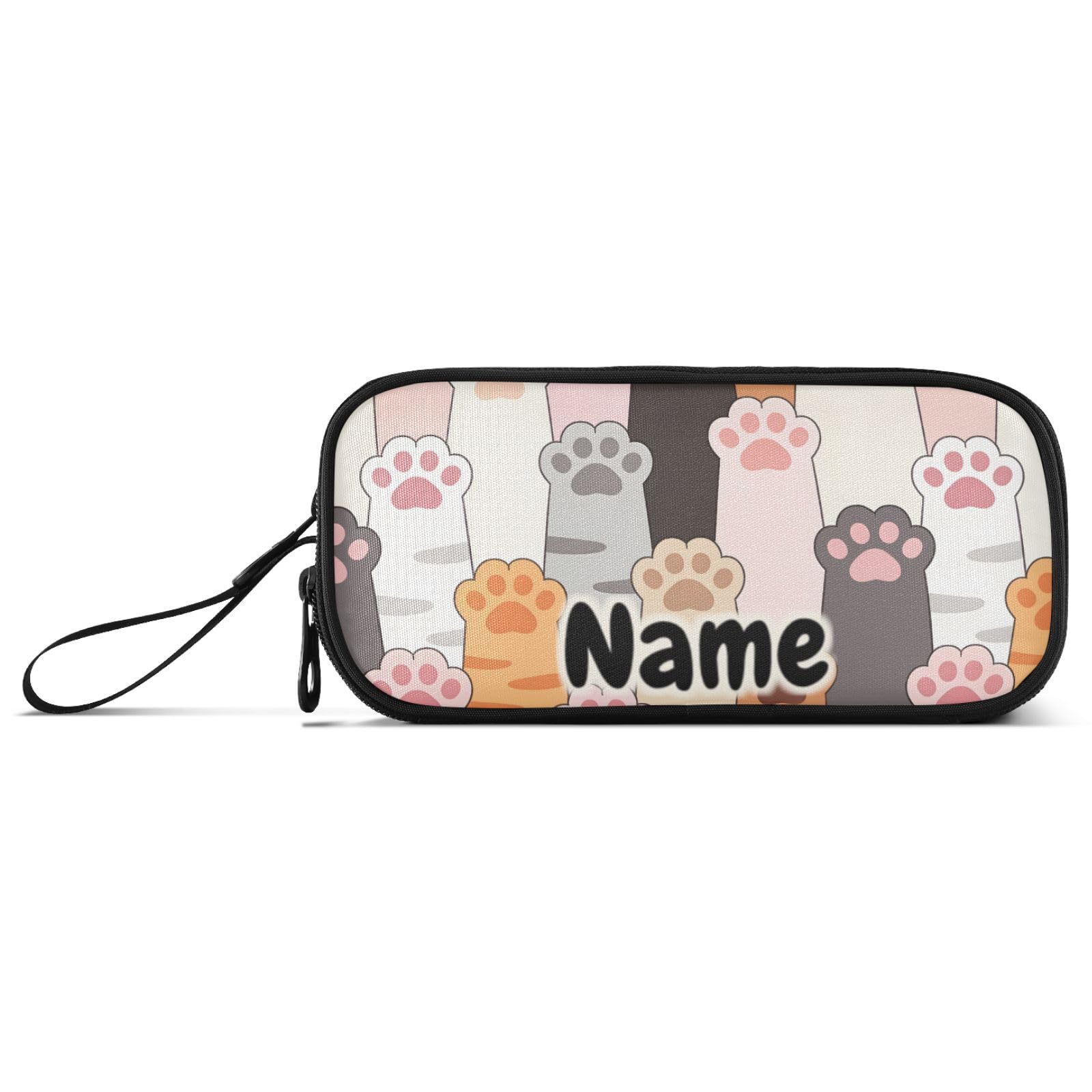 BOENLE Custom Cat Paw Prints Pencil Case Box Boys Girls Personalized Name Large Pencil Pouch
