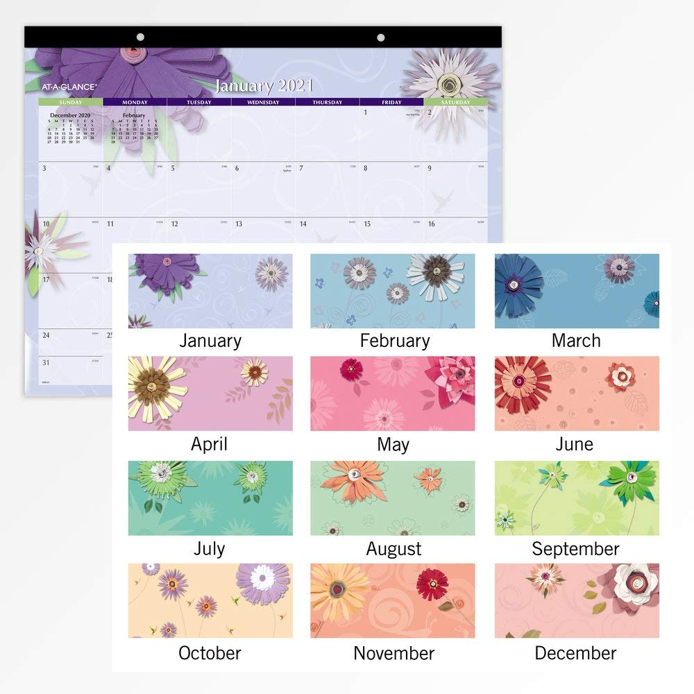 2021 Desk Calendar by AT-A-GLANCE, Monthly Desk Pad, 21-3/4" x 17", Standard, Paper Flowers