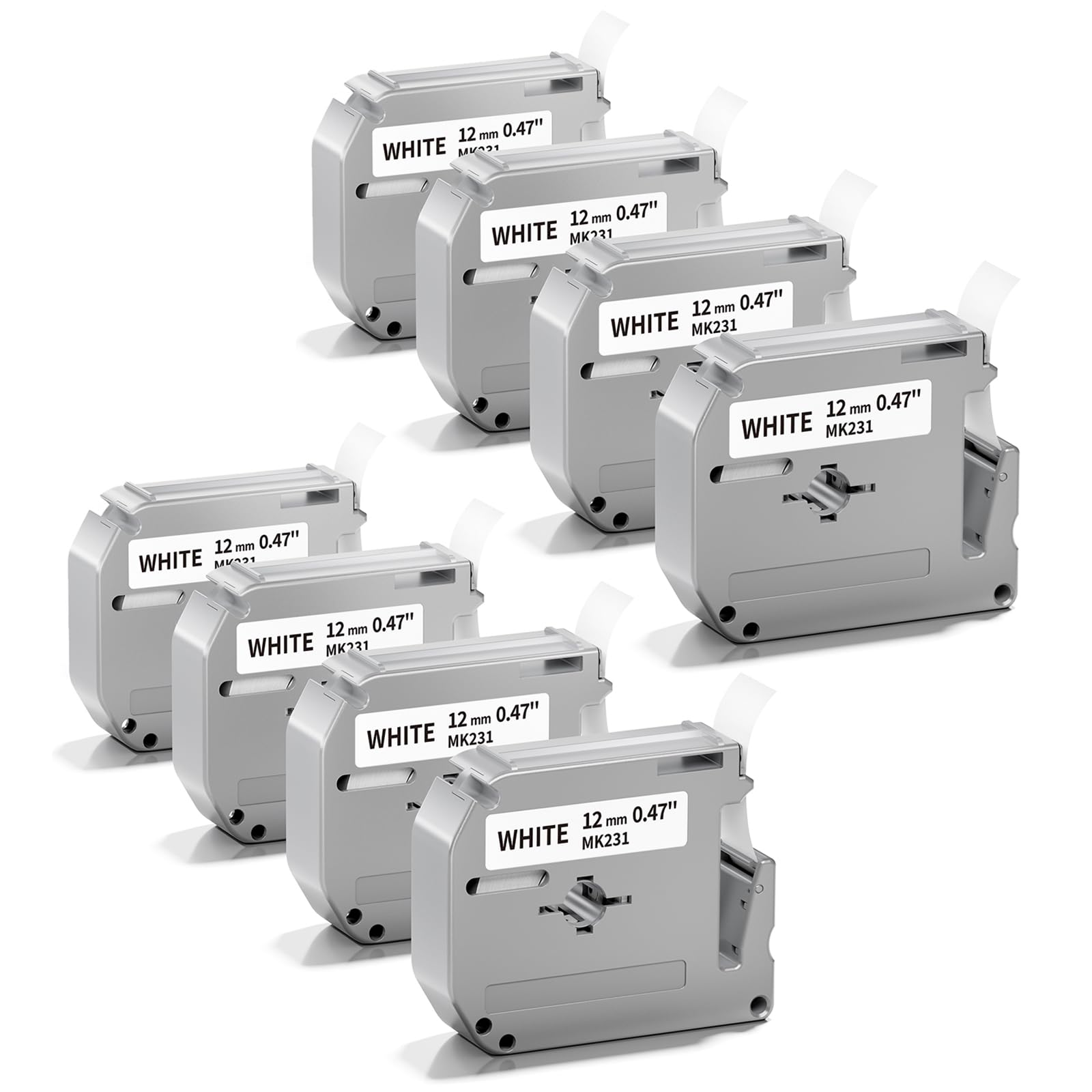 8-Pack Replacement for M-K231s Brother Label Tape 12mm 0.47 P Touch M Tape