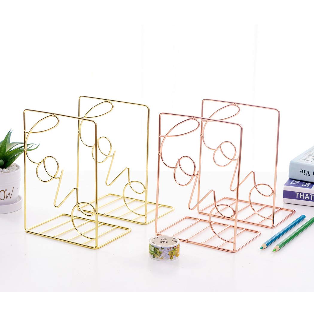 SIPLIV Creative Minimalist Style Bookends Metal Adjustable Books Holder Stand Book Rack Desk