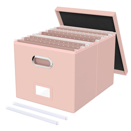 Oterri File Organizer Box with Lid, Portable Hanging File Box for Letter/Legal Files