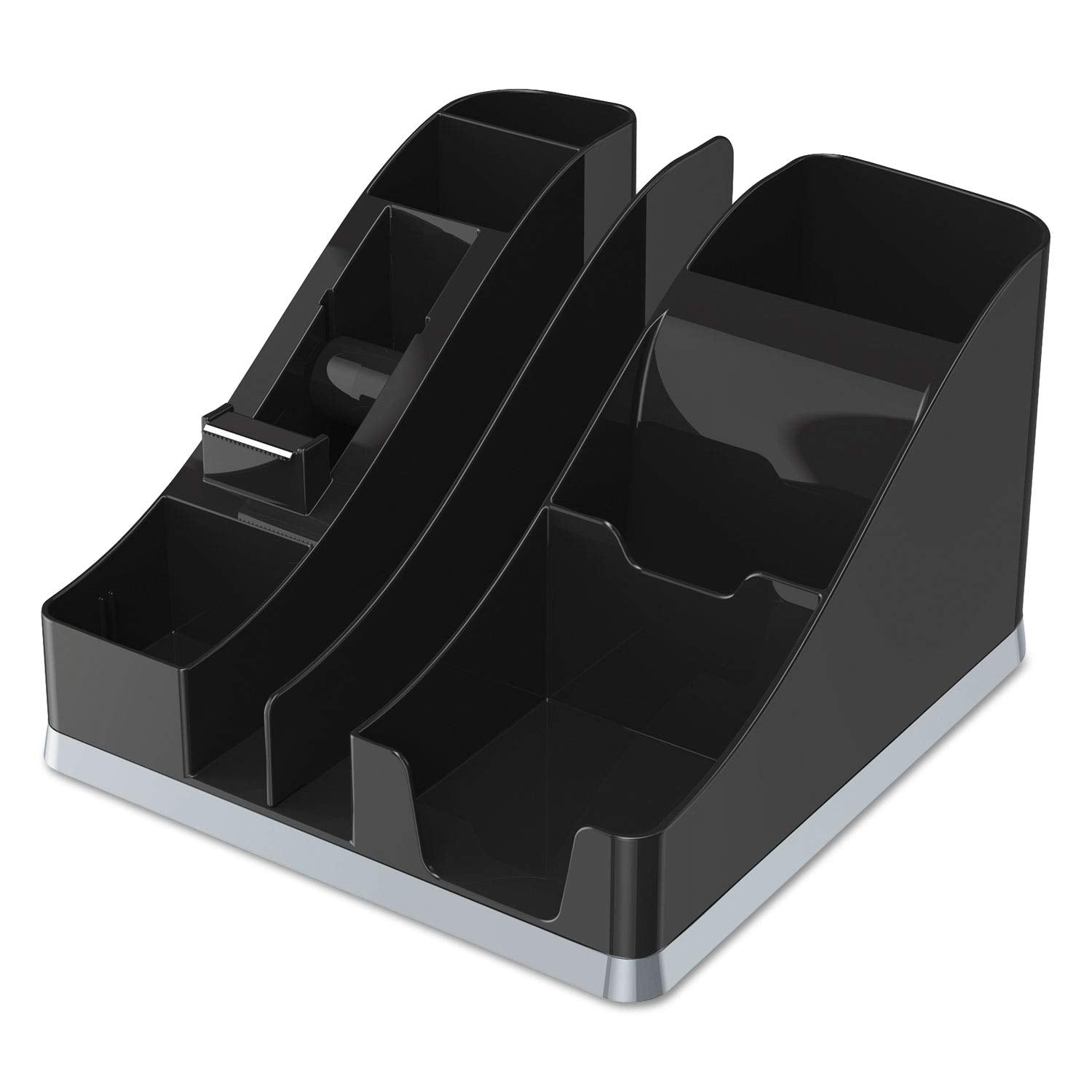 deflecto Silhouettes All-In-One Caddy, 6 Compartments, Plastic, 8.13 x 9.13 x 5.19, Black/Silver