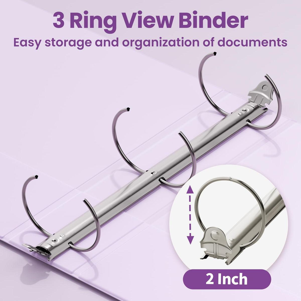 SUNEE 3 Ring Binder 2 Inch 1 Pack, Clear View Binder Three Ring PVC-Free (Fit 8.5x11 Inches) for