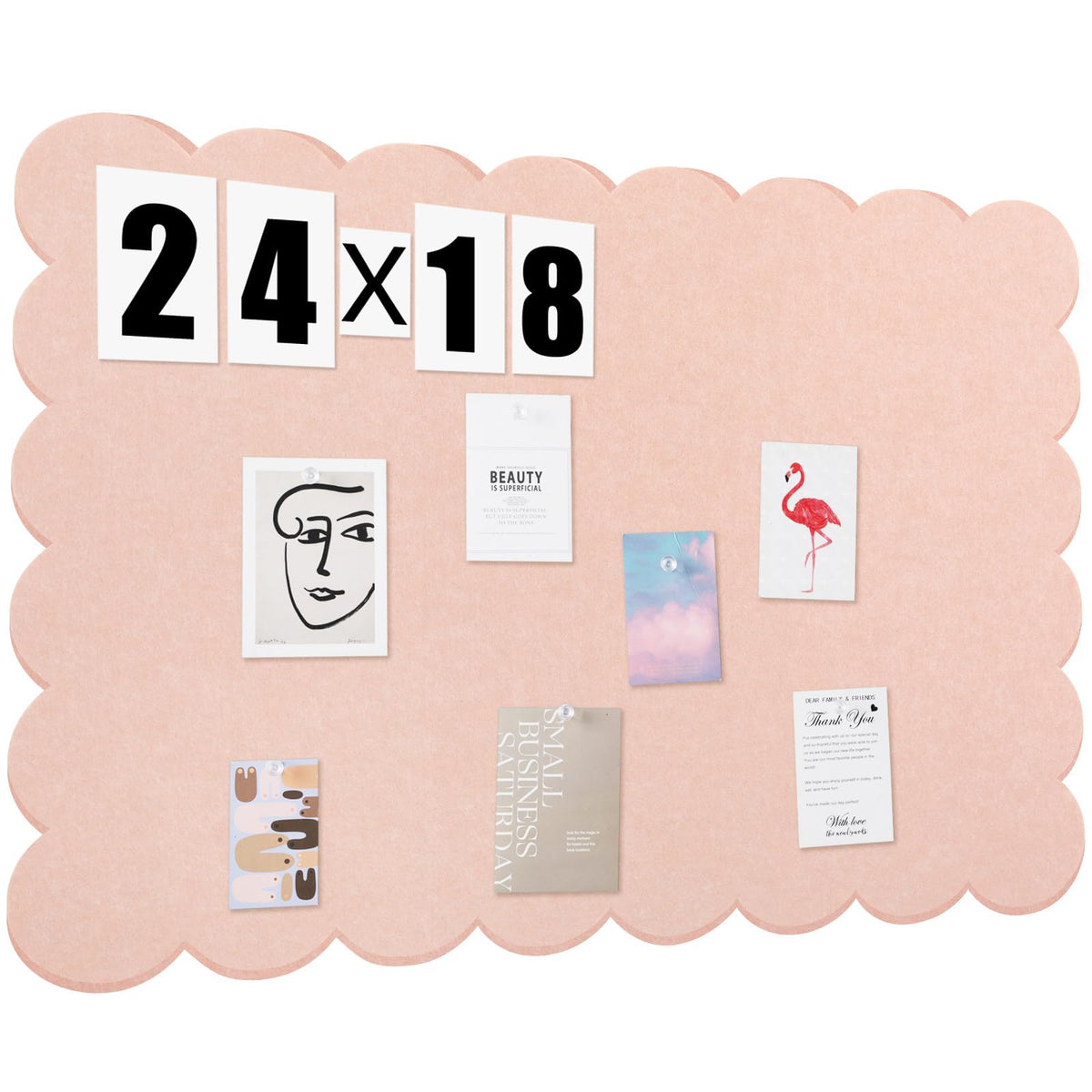 Mooliwe Scalloped Felt Bulletin Cork Board Foldable Flesh Pink 24 * 18 Inch