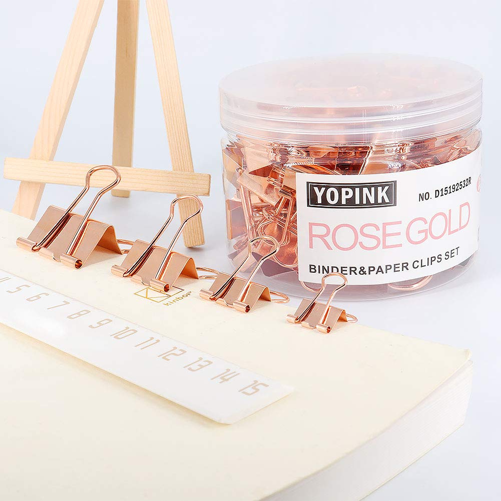 YOPINK Binder Clip Paper Clamps, Assorted Sizes (Mini, Small, Medium, Large), 100 Pcs Clips for