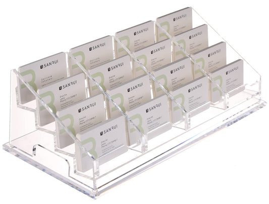 YUXUN Acrylic Business Card Holder for Desk-4 Tiers 16 Slots, Business Card Holder Case, Clear