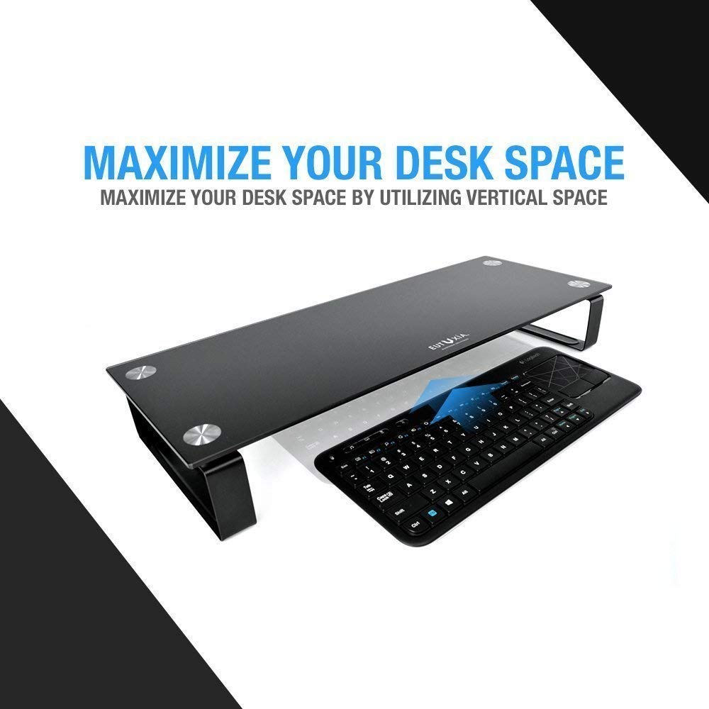 Eutuxia Type-S Black Tempered Glass Monitor Stand, TV, Laptop, Computer, All-In-One Desktop