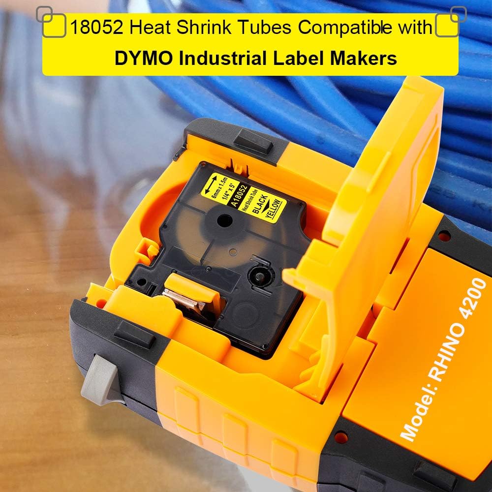 Rhino 6mm Yellow Heat Shrink Replace for DYMO 18052 A18052 Heat Shrink Tube