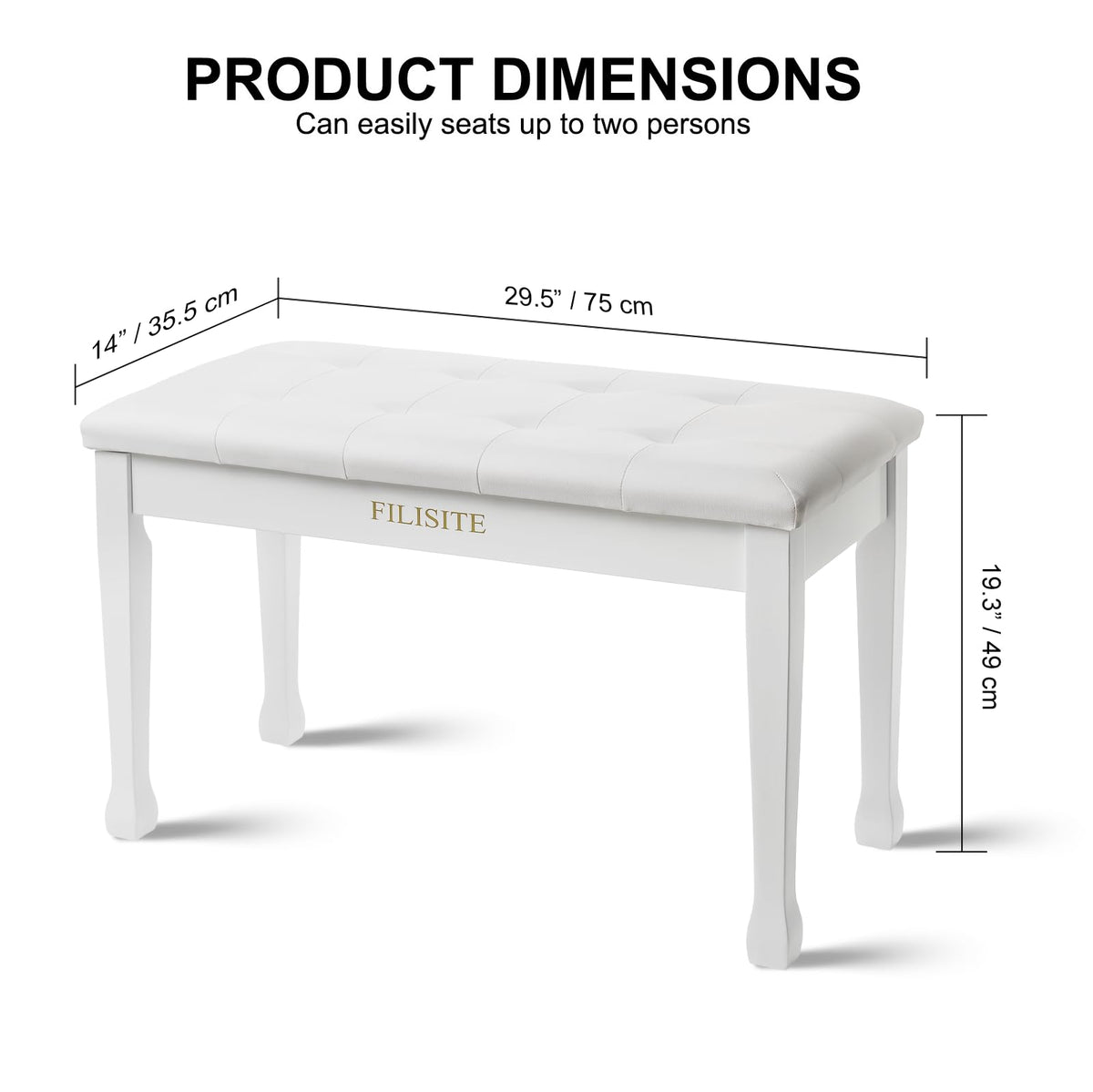 FILISITE Duet Piano Bench with Storage, Wooden Piano Stool with Waterproof Padded Cushion, Bench
