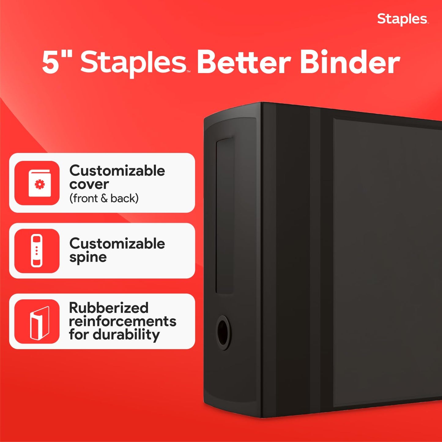 Staples Better Binder, 5 Inch D-Ring, Black, Reinforced Spine