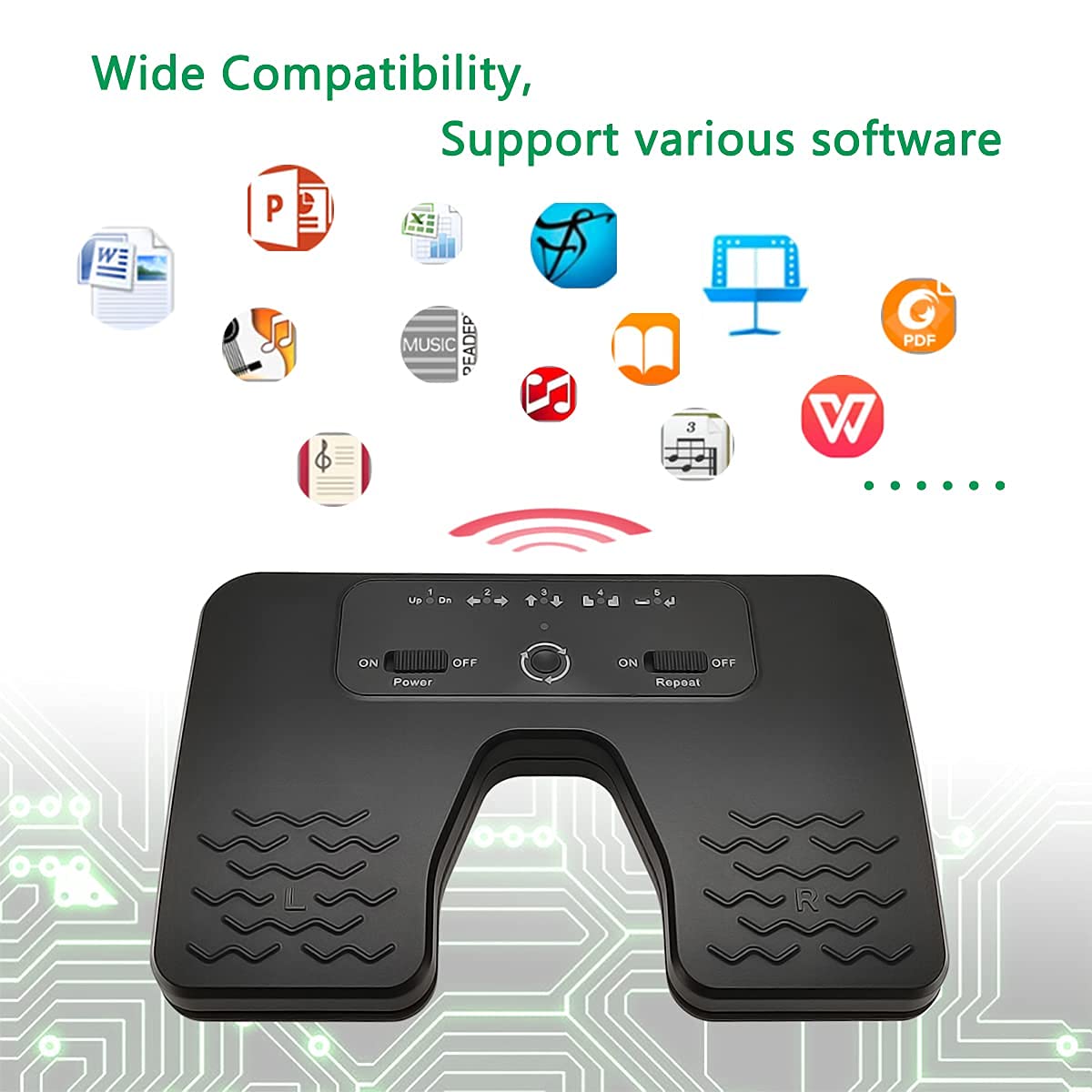 Yueyinpu Wireless Foot Pedal Double Switch Music Page Turner for Tablets Smartphones Rechargeable