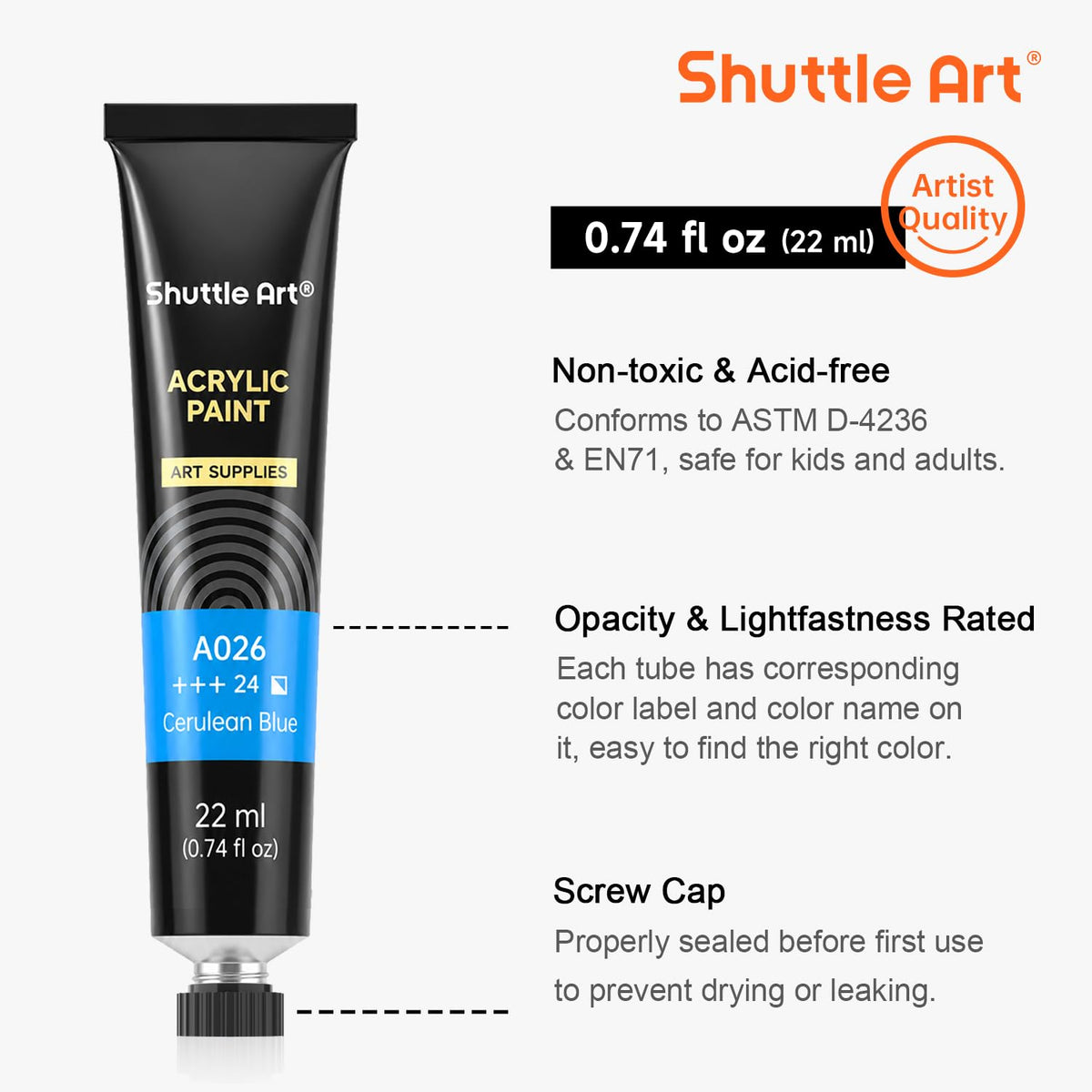 82 Pack Acrylic Paint Set, Shuttle Art 66 Colors Acrylic Paint with 10 Brushes, 22ml/0.74oz Tubes